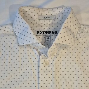 Express Long Sleeve White and Gray Casual Button Down Mens Shirt